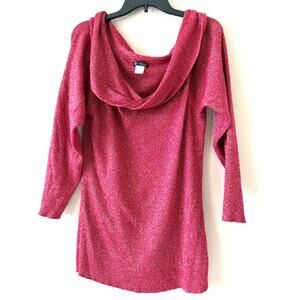 VENUS Red Silver Shimmer Knit Sweater Top Cowl Neck Women's Plus Size 2X Stretch